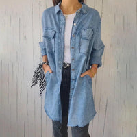 Comfortable Faux Denim Shirt - Sophie-Blue-M-State of Style