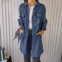 Comfortable Faux Denim Shirt - Sophie-Dark Blue-M-State of Style