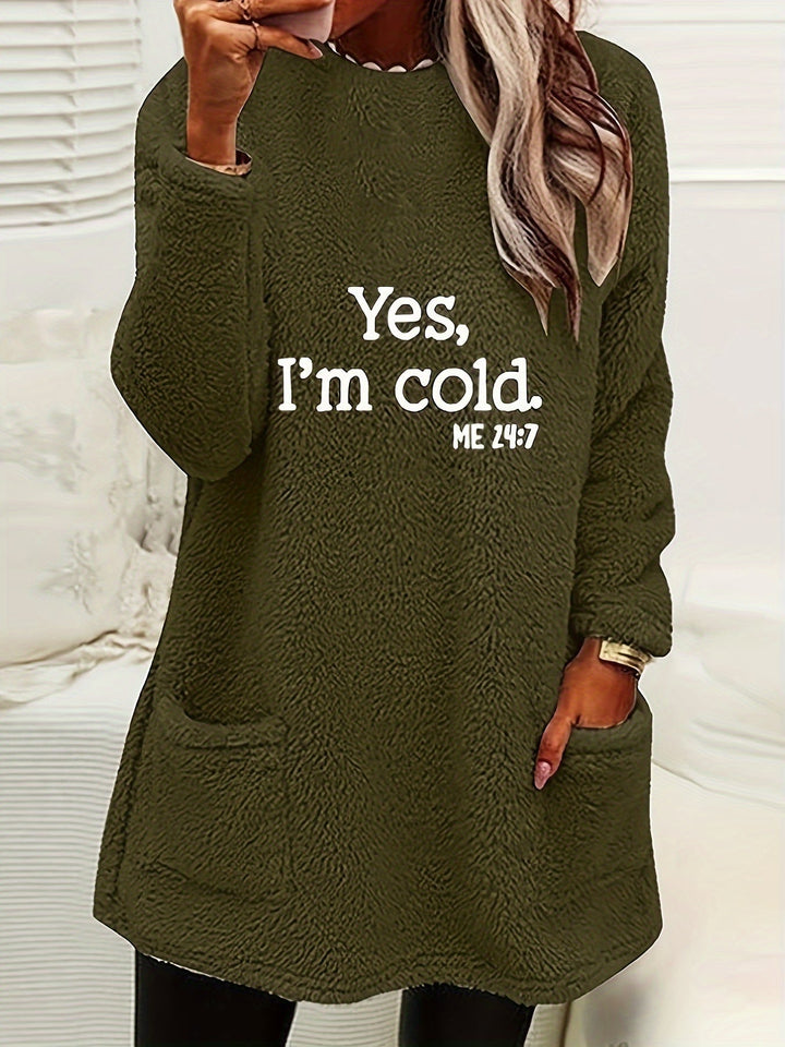 Comfortable Fleece Sweatshirt with Print - Luna-Army Green-S-State of Style