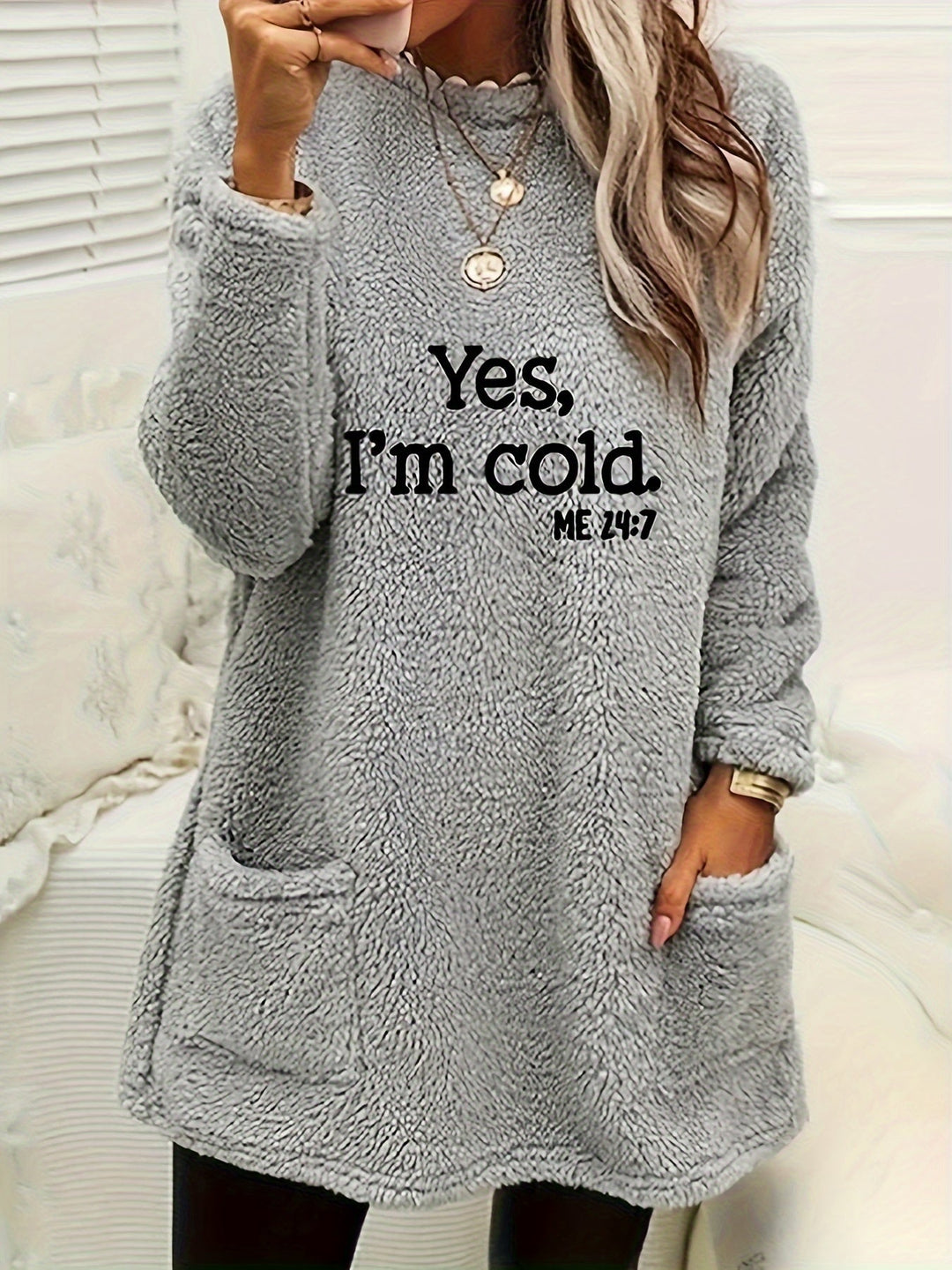 Comfortable Fleece Sweatshirt with Print - Luna-Grey-S-State of Style