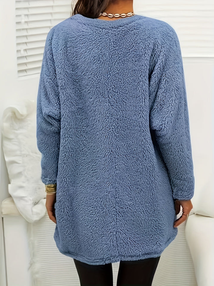 Comfortable Fleece Sweatshirt with Print - Luna-Light Blue-S-State of Style