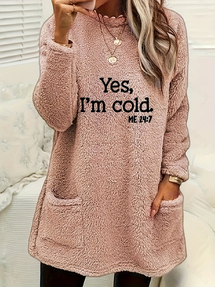Comfortable Fleece Sweatshirt with Print - Luna-Pink-S-State of Style