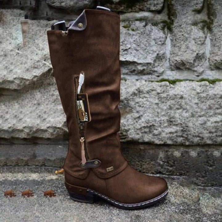 Comfortable High Boots with Storage Pocket - Alina-Brown-4-State of Style
