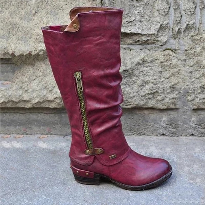 Comfortable High Boots with Storage Pocket - Alina-Red-4-State of Style