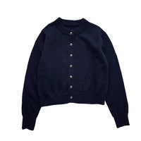 Comfortable Knitted Women's Cardigan with Crew Neck - Emilia-Navy-S-State of Style