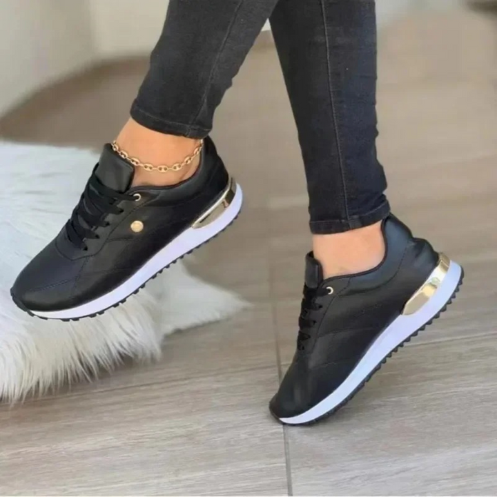 Comfortable Leather Women's Sneakers - Celia-Black-5-State of Style