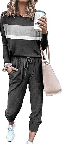 Comfortable Lounge Set – Emma-Grey/Black Striped-S-State of Style