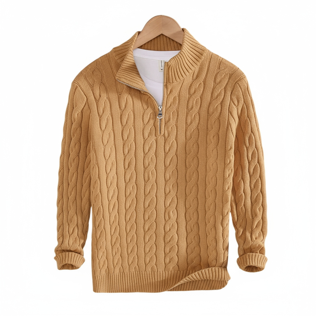 Comfortable Men's Half Zip Sweater - Vincent-Beige-S-State of Style