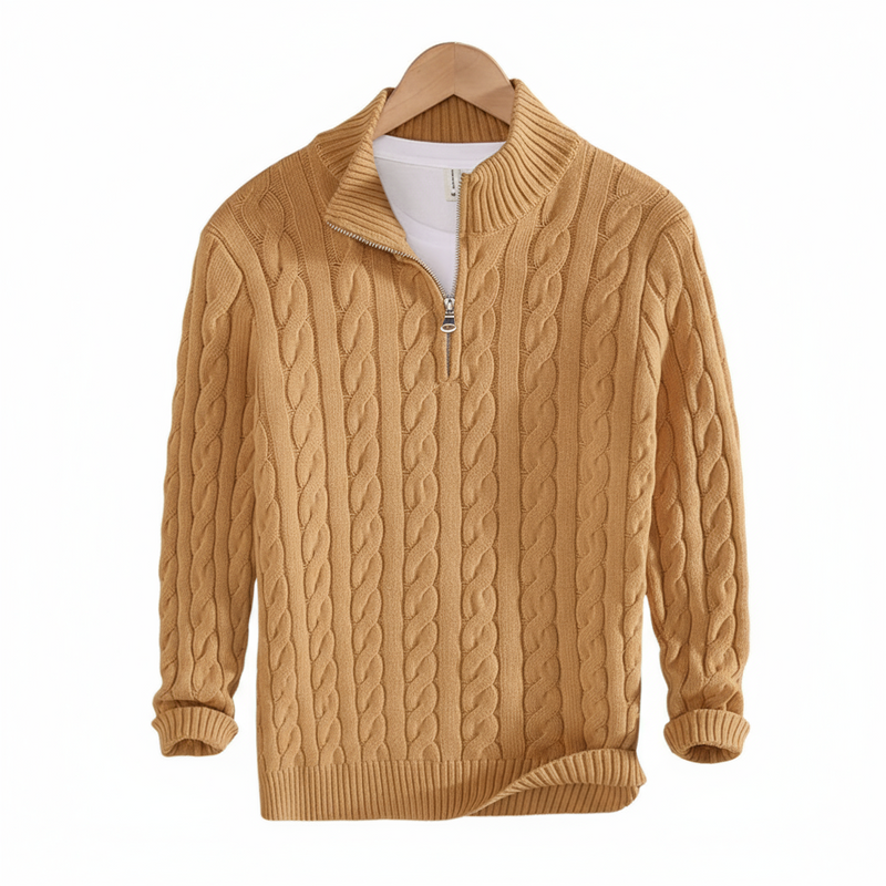 Comfortable Men's Half Zip Sweater - Vincent-Beige-S-State of Style