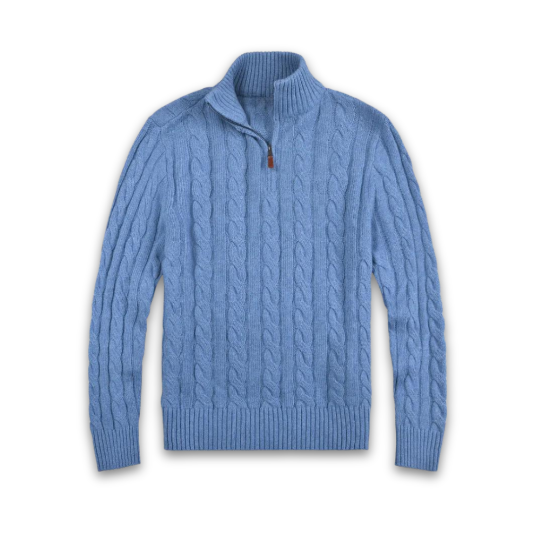 Comfortable Men's Half Zip Sweater - Vincent-Blue-S-State of Style