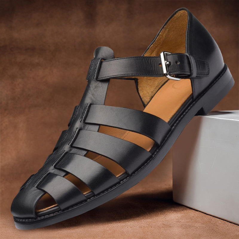 Comfortable men's leather sandals with non-slip sole – 50% off – Milan-Black-5-State of Style