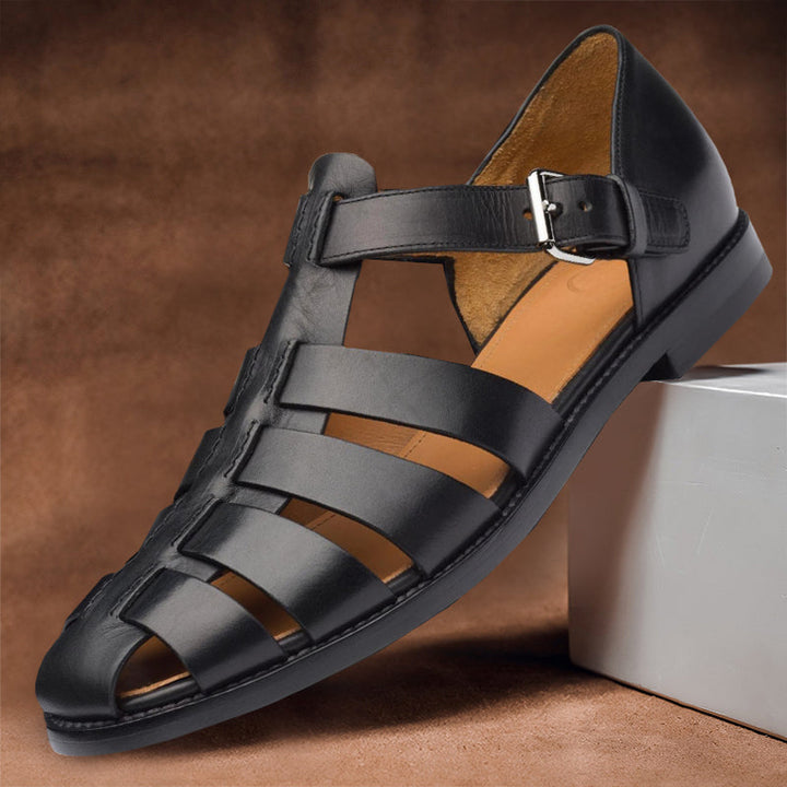 Comfortable men's leather sandals with non-slip sole – 50% off – Milan-Black-5-State of Style