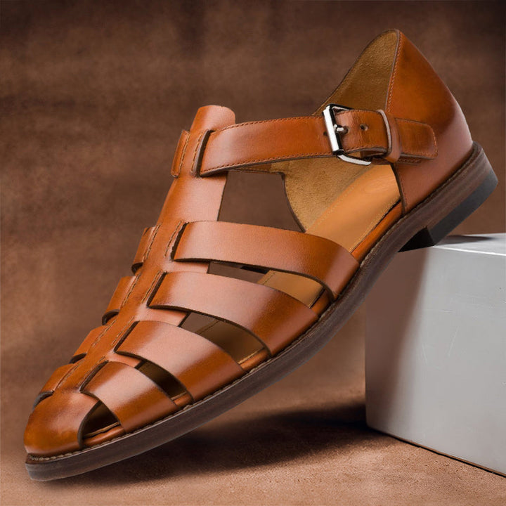 Comfortable men's leather sandals with non-slip sole – 50% off – Milan-Brown-5-State of Style