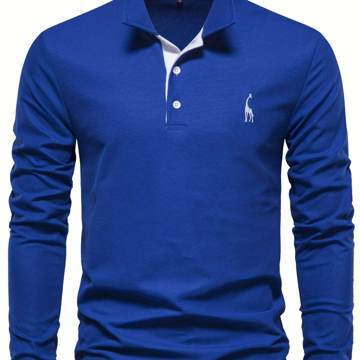 Comfortable Men's Long Sleeve Polo-Blue-S-State of Style