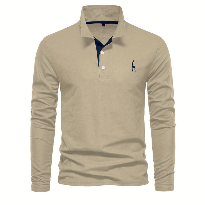Comfortable Men's Long Sleeve Polo-Khaki-S-State of Style