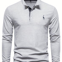 Comfortable Men's Long Sleeve Polo-Light Grey-S-State of Style