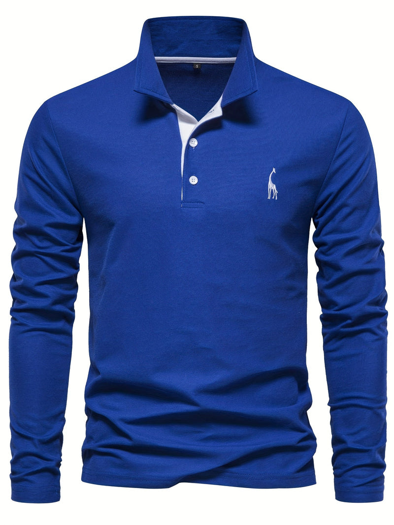 Comfortable Men's Long Sleeve Polo-Navy-S-State of Style