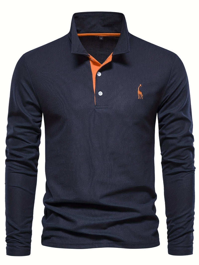 Comfortable Men's Long Sleeve Polo-Navy-S-State of Style