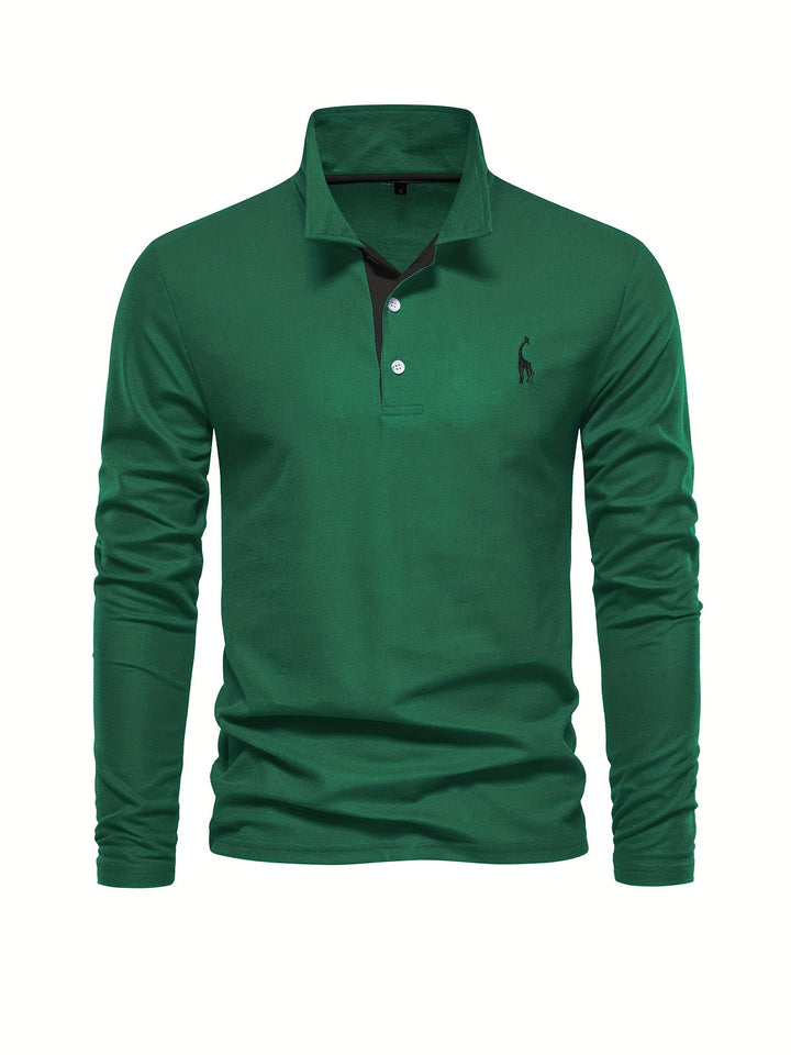 Comfortable Men's Long Sleeve Polo-Navy-S-State of Style