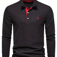 Comfortable Men's Polo with Long Sleeves-Black-S-State of Style