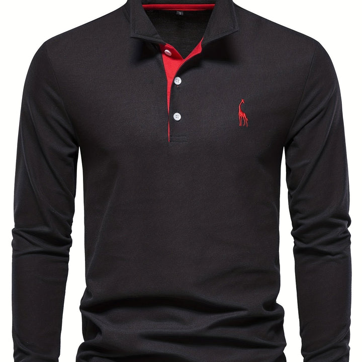 Comfortable Men's Polo with Long Sleeves-Black-S-State of Style