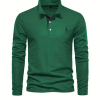 Comfortable Men's Polo with Long Sleeves-Dark green-S-State of Style