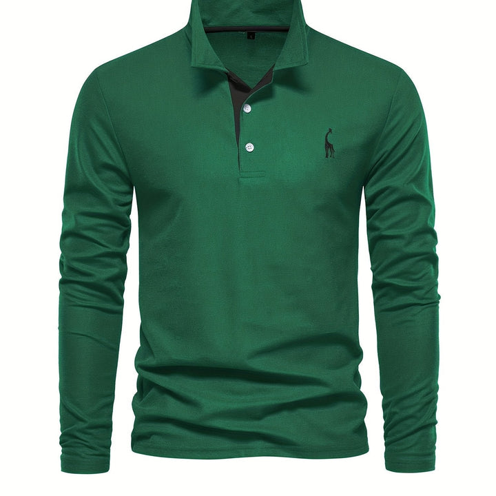 Comfortable Men's Polo with Long Sleeves-Dark green-S-State of Style