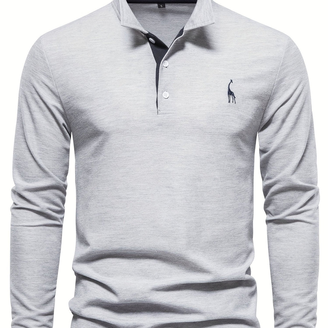 Comfortable Men's Polo with Long Sleeves-Light grey-S-State of Style