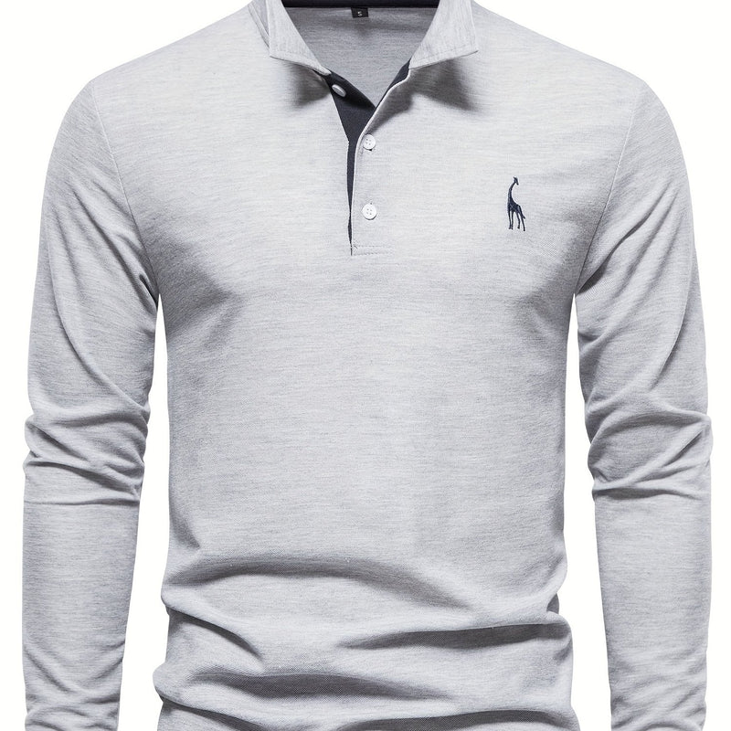 Comfortable Men's Polo with Long Sleeves-Light grey-S-State of Style