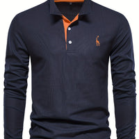 Comfortable Men's Polo with Long Sleeves-Marine blue-S-State of Style