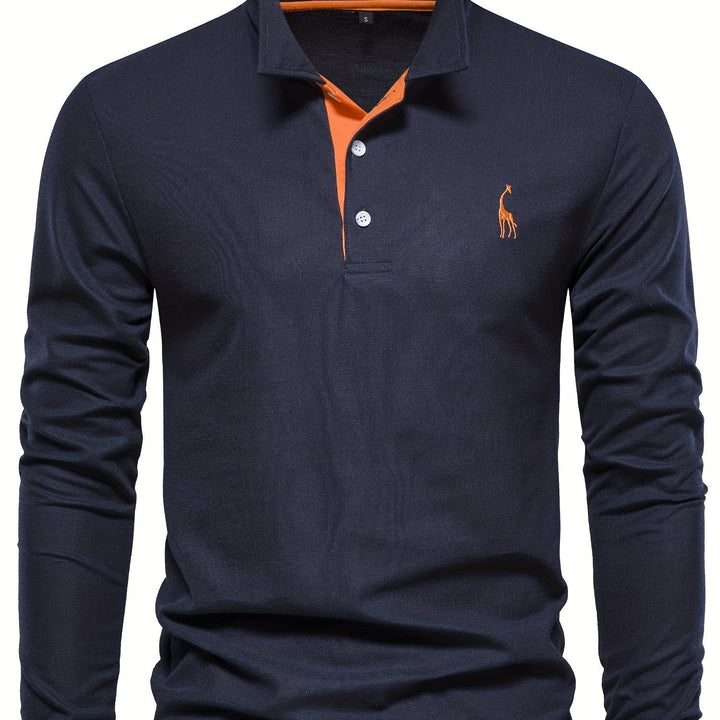 Comfortable Men's Polo with Long Sleeves-Marine blue-S-State of Style