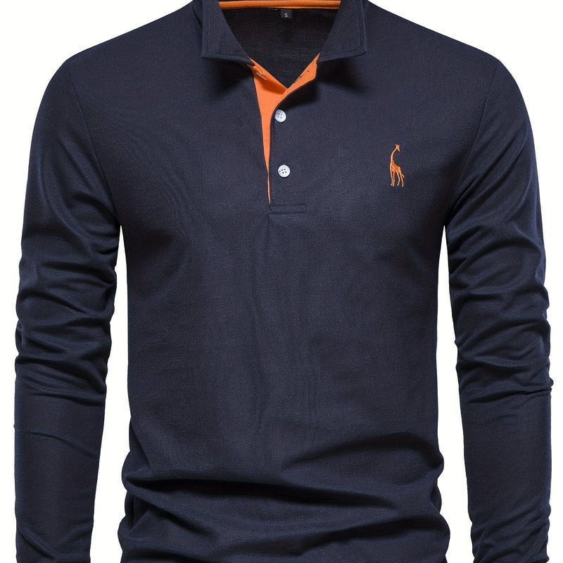 Comfortable Men's Polo with Long Sleeves-Marine blue-S-State of Style