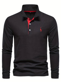 Comfortable Men's Polo with Long Sleeves-Marine blue-S-State of Style