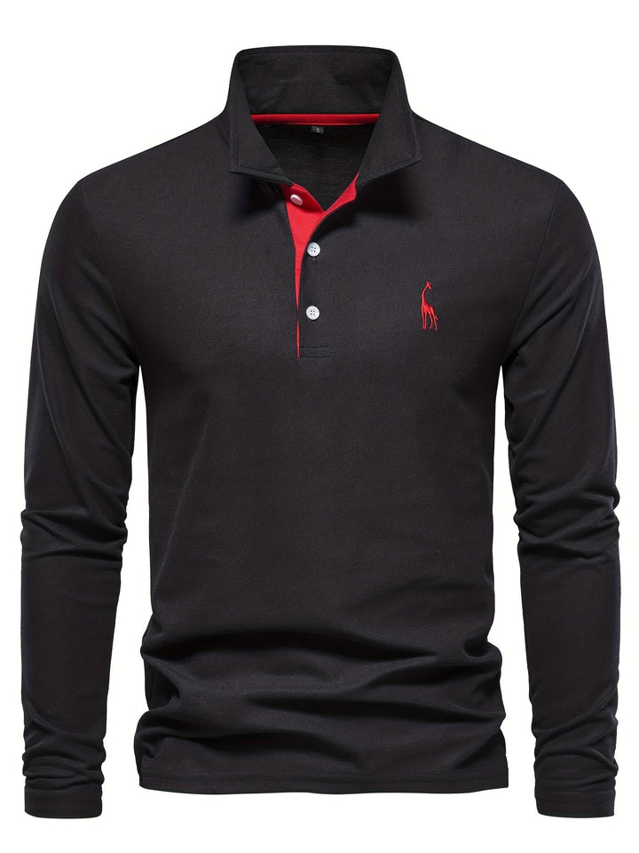 Comfortable Men's Polo with Long Sleeves-Marine blue-S-State of Style