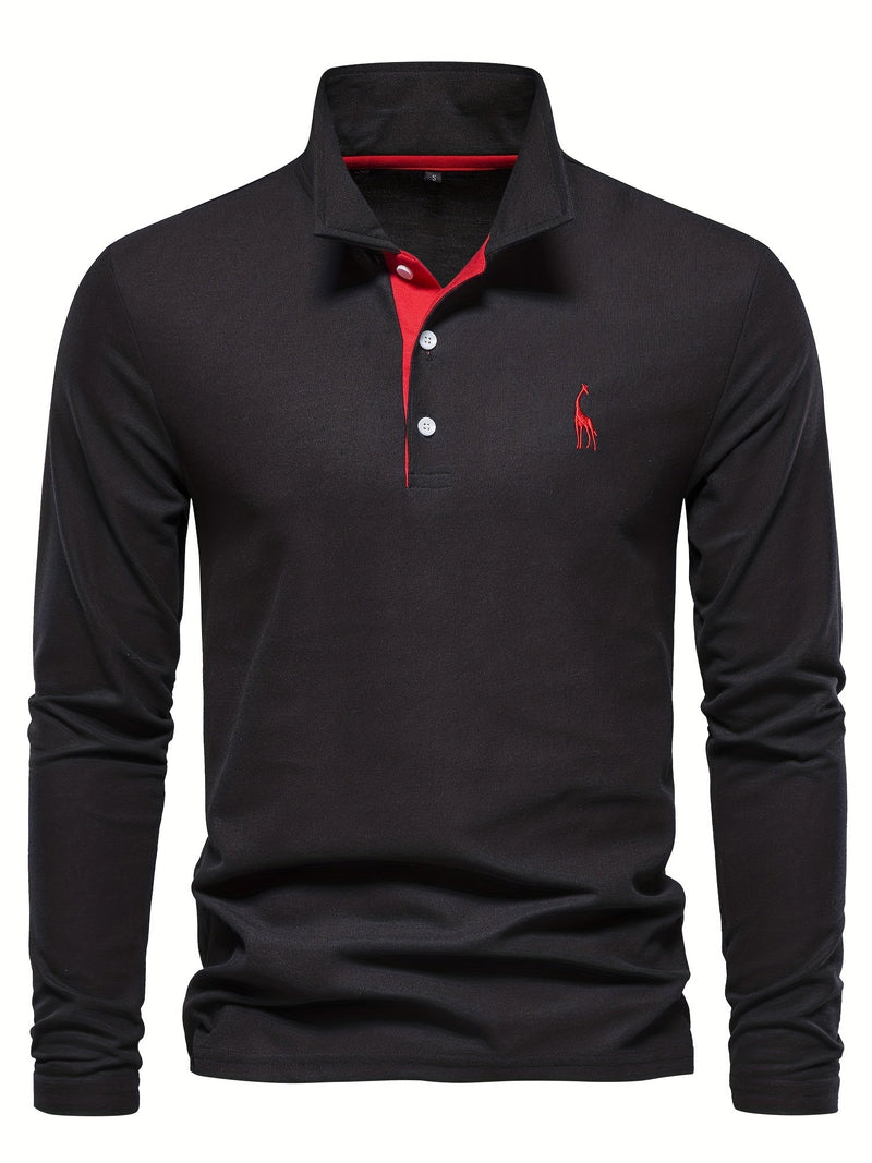 Comfortable Men's Polo with Long Sleeves-Marine blue-S-State of Style