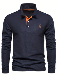 Comfortable Men's Polo with Long Sleeves-Marine blue-S-State of Style