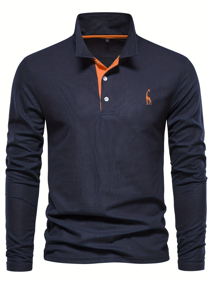 Comfortable Men's Polo with Long Sleeves-Marine blue-S-State of Style
