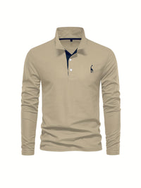 Comfortable Men's Polo with Long Sleeves-Marine blue-S-State of Style