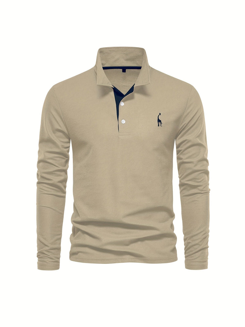 Comfortable Men's Polo with Long Sleeves-Marine blue-S-State of Style