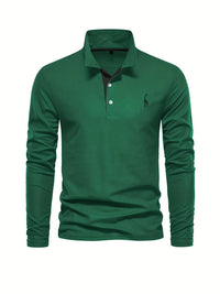 Comfortable Men's Polo with Long Sleeves-Marine blue-S-State of Style