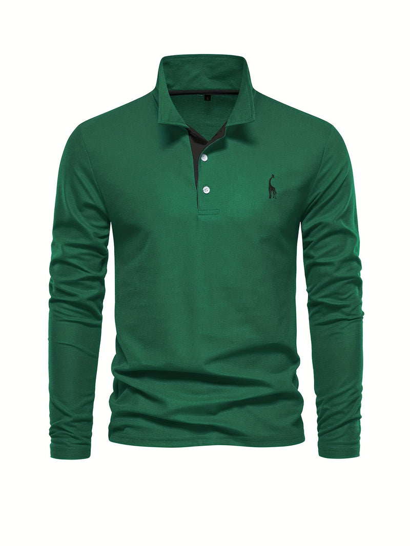 Comfortable Men's Polo with Long Sleeves-Marine blue-S-State of Style