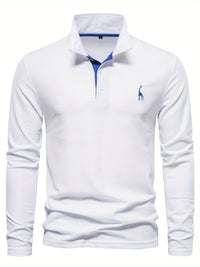 Comfortable Men's Polo with Long Sleeves-Marine blue-S-State of Style