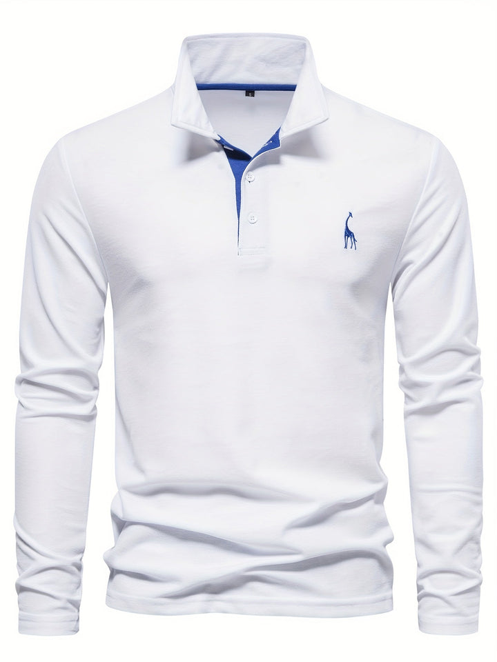 Comfortable Men's Polo with Long Sleeves-Marine blue-S-State of Style