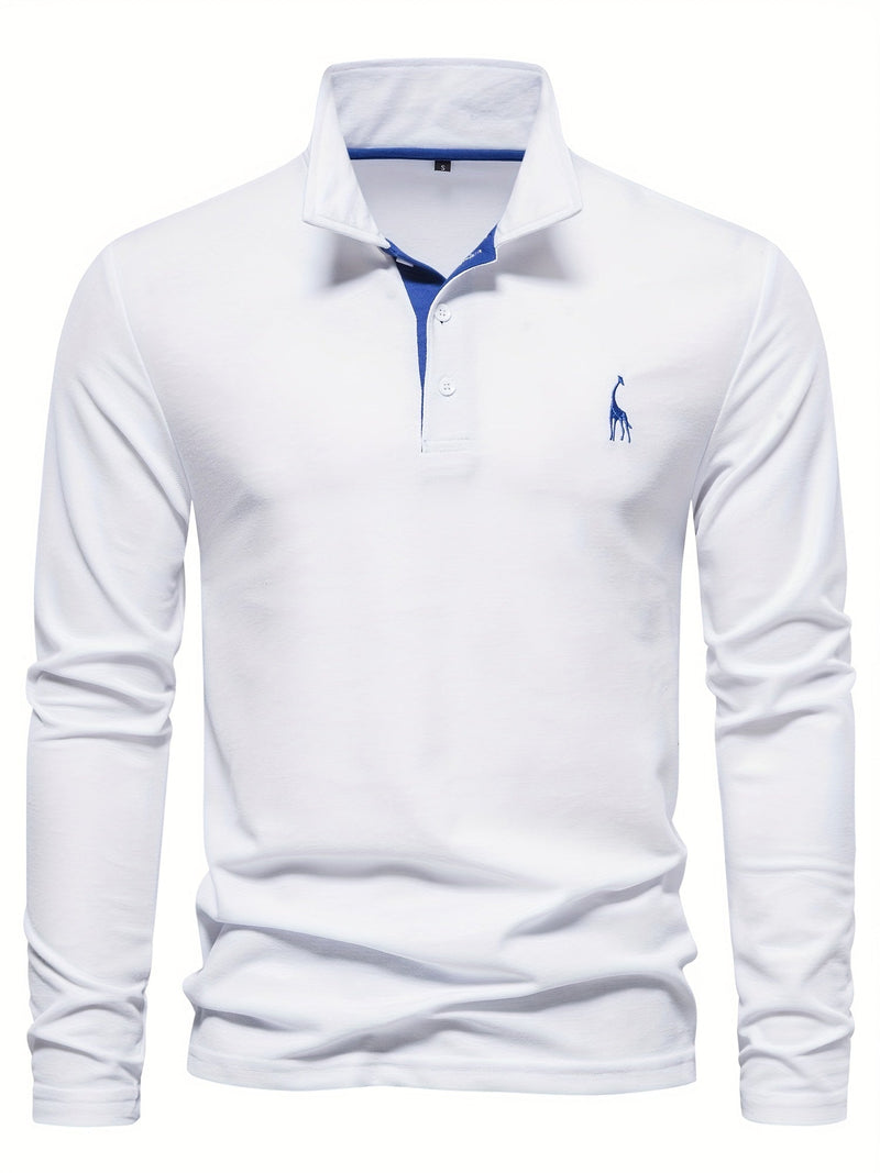 Comfortable Men's Polo with Long Sleeves-Marine blue-S-State of Style