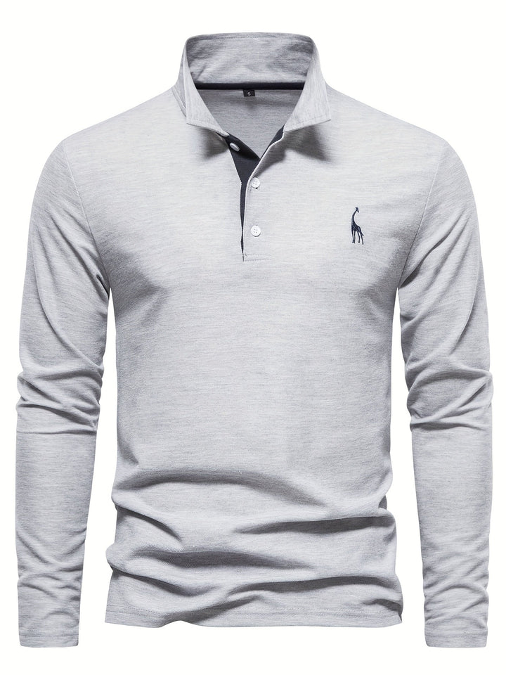 Comfortable Men's Polo with Long Sleeves-Marine blue-S-State of Style
