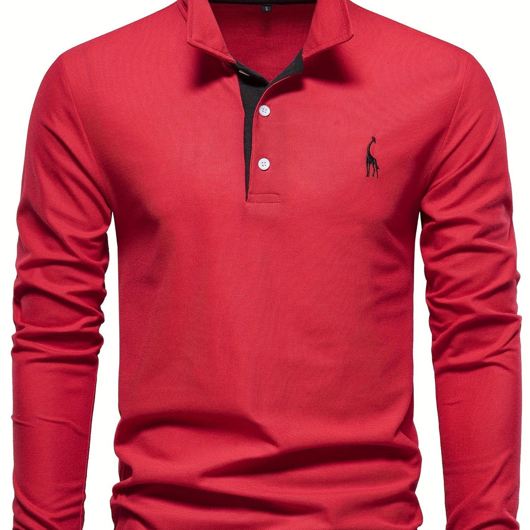 Comfortable Men's Polo with Long Sleeves-Red-S-State of Style