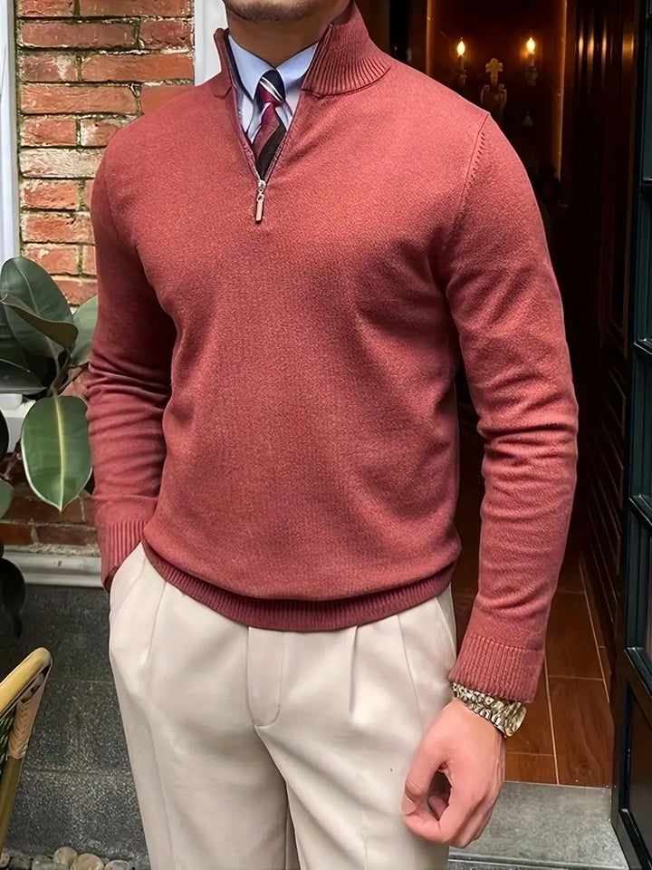 Comfortable Men's Sweater with Half Zip - Leonardo-Pink-S-State of Style
