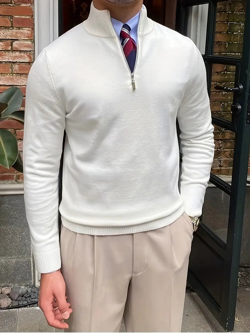 Comfortable Men's Sweater with Half Zip - Leonardo-White-S-State of Style
