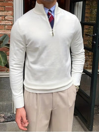 Comfortable Men's Sweater with Half Zip - Leonardo-White-S-State of Style