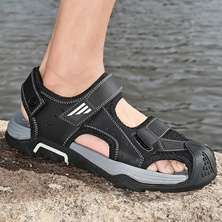 Comfortable non-slip leather sandals for men – Ideal for seniors-Black-6-State of Style